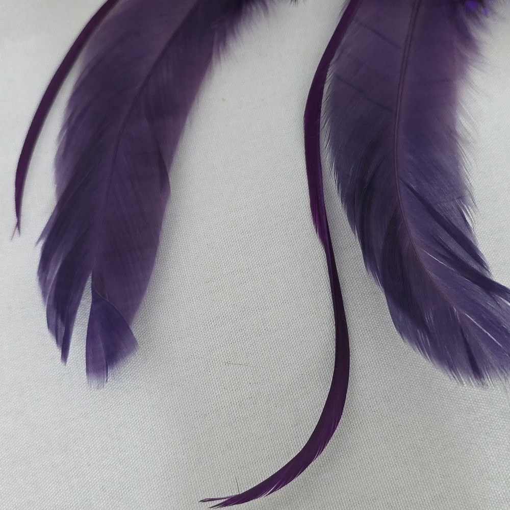 Boho Long Purple Real Feather Earrings - Picture 5 of 7